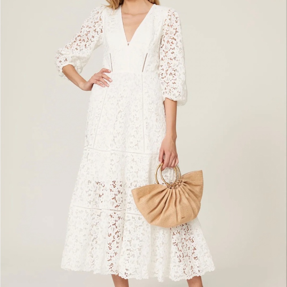Jonathan Simkhai white lace v-neck dress